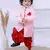 Pink printed silk kurta with dhoti set for boy