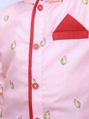 Pink printed silk kurta with dhoti set for boy 4
