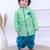 Green printed silk kurta with dhoti set for boy