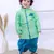 Green printed silk kurta with dhoti set for boy