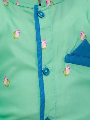 Green printed silk kurta with dhoti set for boy 4