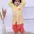 Yellow printed silk kurta with dhoti set for boy