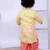 Yellow printed silk kurta with dhoti set for boy