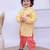 Yellow printed silk kurta with dhoti set for boy