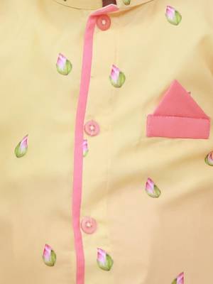 Yellow printed silk kurta with dhoti set for boy 4