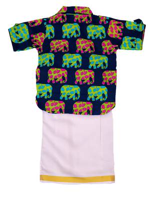Blue elephant print cotton kurta with lungi set for boy 3