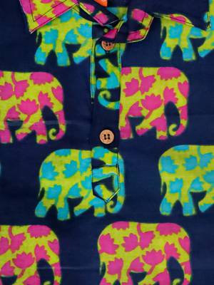 Blue elephant print cotton kurta with lungi set for boy 4