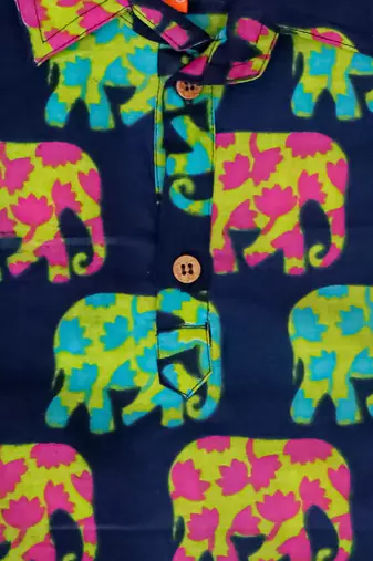 Blue elephant print cotton kurta with lungi set for boy