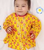 Mustard printed cotton kurta with pyjama set for boy