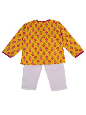 Mustard printed cotton kurta with pyjama set for boy 3