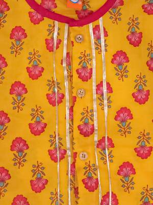 Mustard printed cotton kurta with pyjama set for boy 4