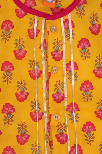 Mustard printed cotton kurta with pyjama set for boy