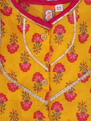 Mustard printed cotton lehenga choli with dupatta set for girls 4