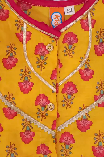 Mustard printed cotton lehenga choli with dupatta set for girls
