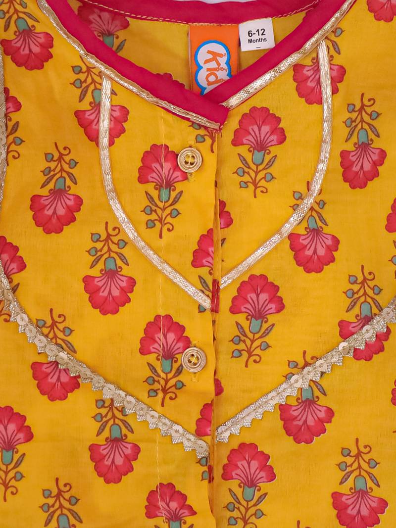 Mustard printed cotton lehenga choli with dupatta set for girls