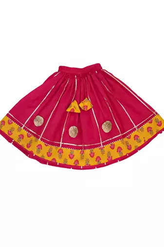 Mustard printed cotton lehenga choli with dupatta set for girls