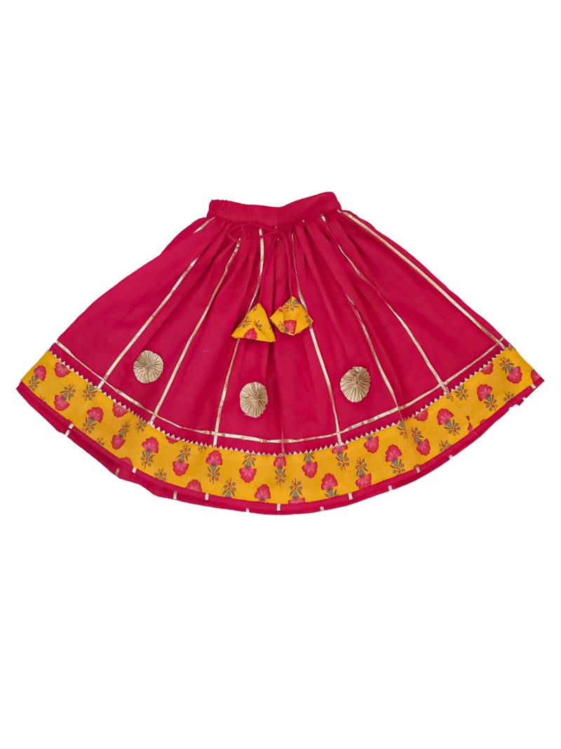 Mustard printed cotton lehenga choli with dupatta set for girls