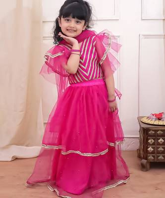 Rani lace work net lehenga choli with dupatta set for girls 1