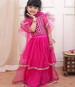 Rani lace work net lehenga choli with dupatta set for girls