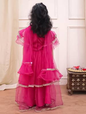 Rani lace work net lehenga choli with dupatta set for girls 2