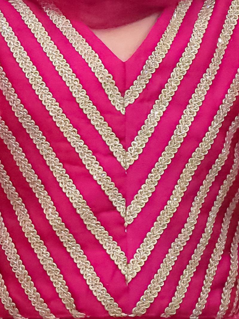 Rani lace work net lehenga choli with dupatta set for girls