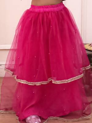 Rani lace work net lehenga choli with dupatta set for girls 5
