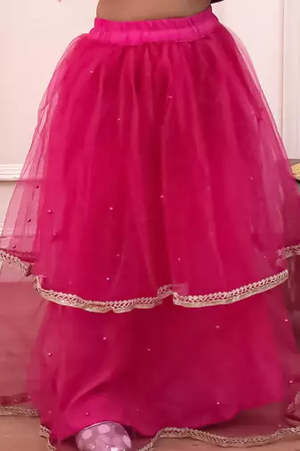 Rani lace work net lehenga choli with dupatta set for girls