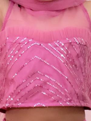 Pink sequins embroiderd net lehenga choli with dupatta set for girls 4