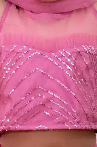Pink sequins embroiderd net lehenga choli with dupatta set for girls