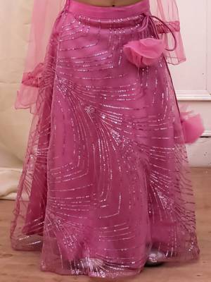 Pink sequins embroiderd net lehenga choli with dupatta set for girls 5