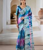 Multi colour printed satin saree
