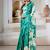 Sea green printed satin saree