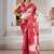 Red printed satin saree