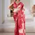Red printed satin saree