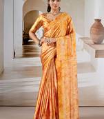 Orange printed satin saree