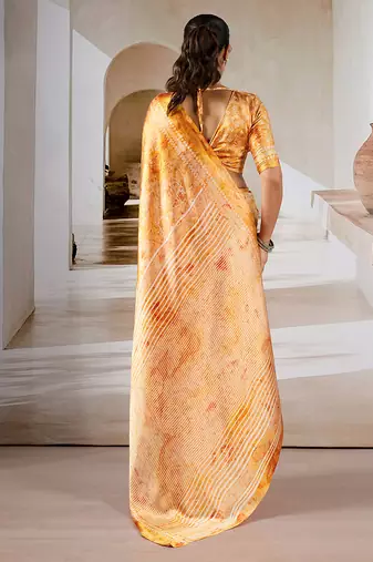 Orange printed satin saree