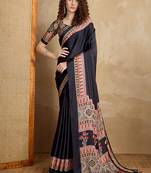 Black printed satin saree