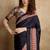 Black printed satin saree