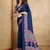 Navy blue printed satin saree