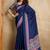 Navy blue printed satin saree