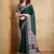 Dark green printed satin saree