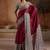 Burgundy printed satin saree