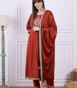 Red women kurta pant dupatta set