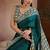 Dark teal printed satin saree