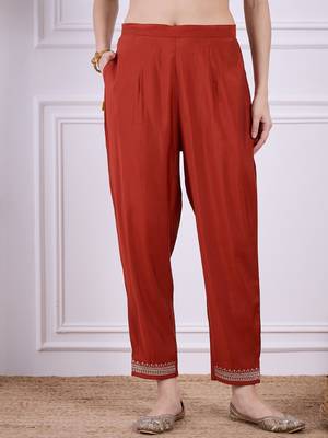 Red women kurta pant dupatta set 4
