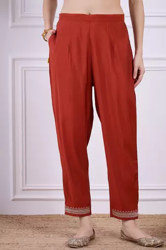 Red women kurta pant dupatta set