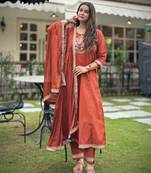 Orange women kurta pant dupatta set
