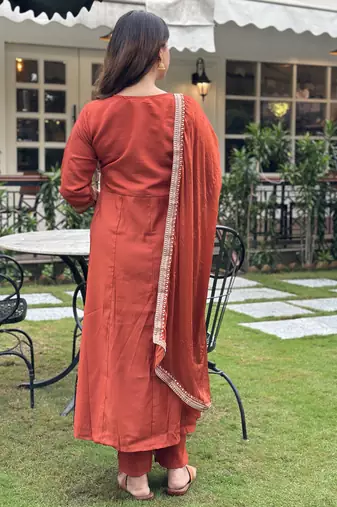 Orange women kurta pant dupatta set