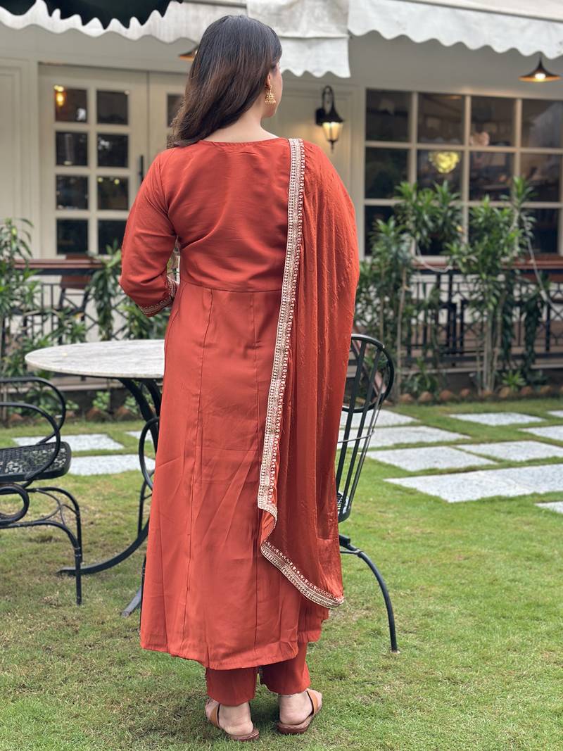 Orange women kurta pant dupatta set