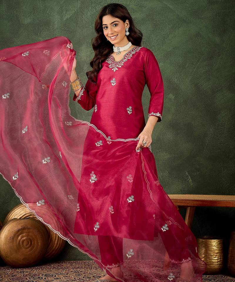 Maroon women kurta pant dupatta set